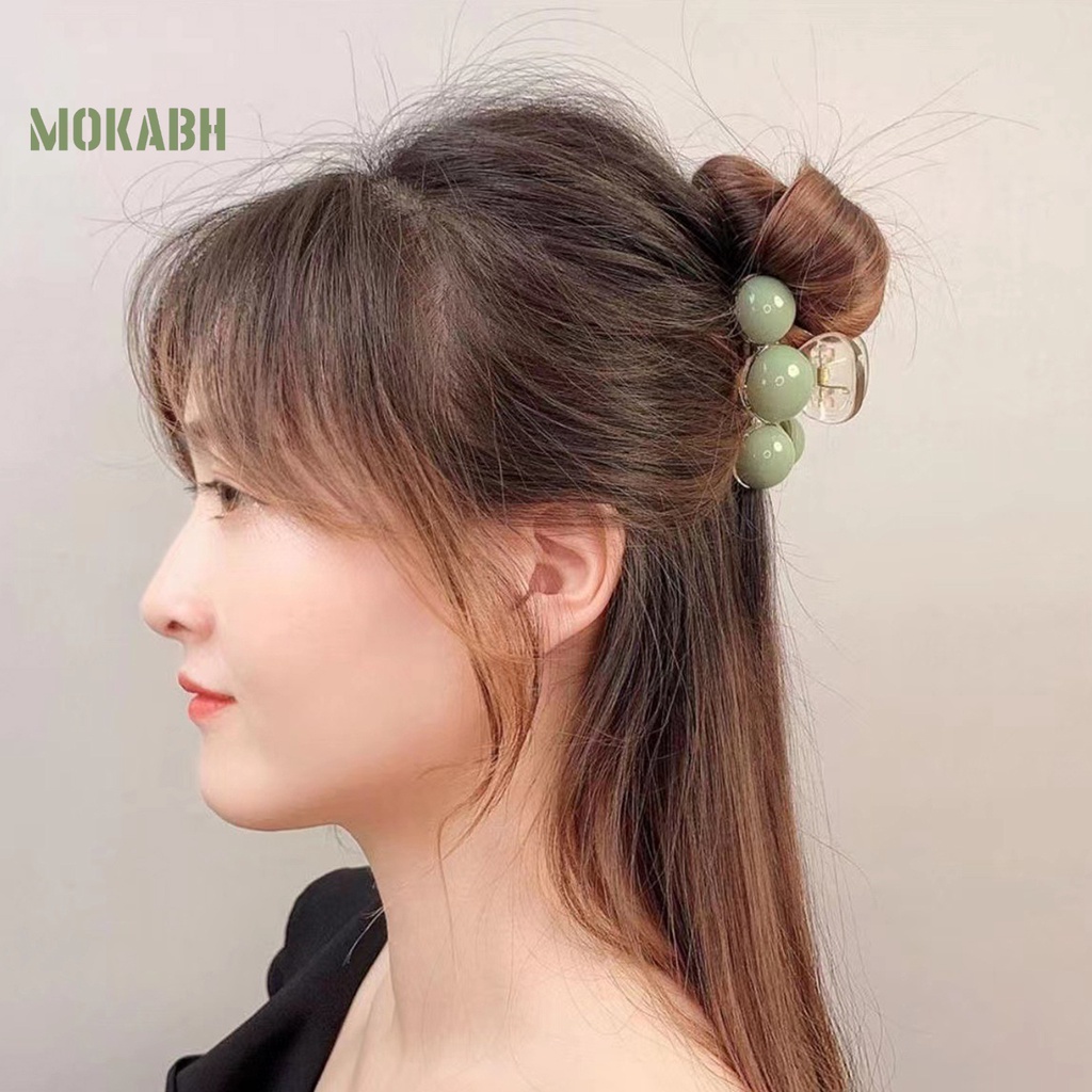 Kẹp Tóc Càng Cua Đính Hạt Acrylic Màu Xanh Lá Tối Giản Thanh Lịch Dễ Phối Đồ Thời Trang Cho Nữ