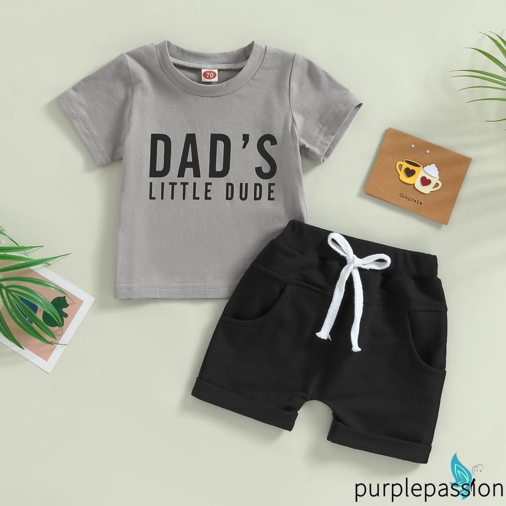 Bộ Áo Thun Tay Ngắn Cổ Tròn Phối Quần Short Dây Rút Thời Trang Cho Bé Trai