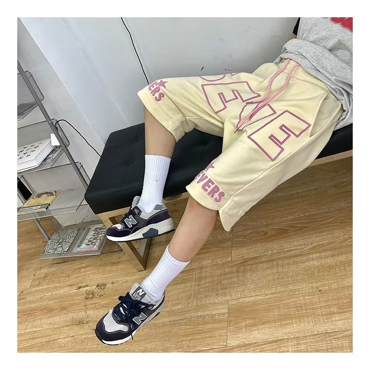 Quần Short Dáng Rộng In Chữ Phong Cách Retro Mỹ Thời Trang Mùa Hè 2023 Mới Cho Nam