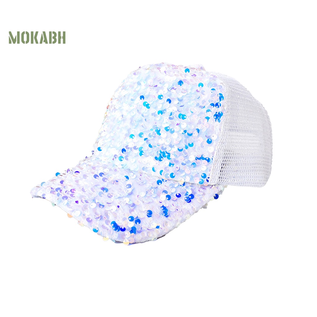 [Mok Abh] Mũ Lưỡi Trai Chống Nắng Phối Lưới Thoáng Khí Đính Kim Sa Lấp Lánh Thời Trang