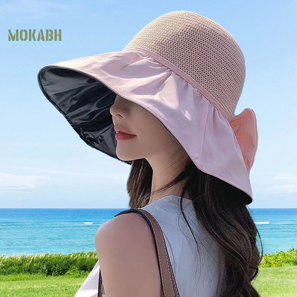 [Mok Abh] Mũ Tai Bèo Dệt Kim Vành Rộng Màu Trơn Thời Trang Cho Nữ