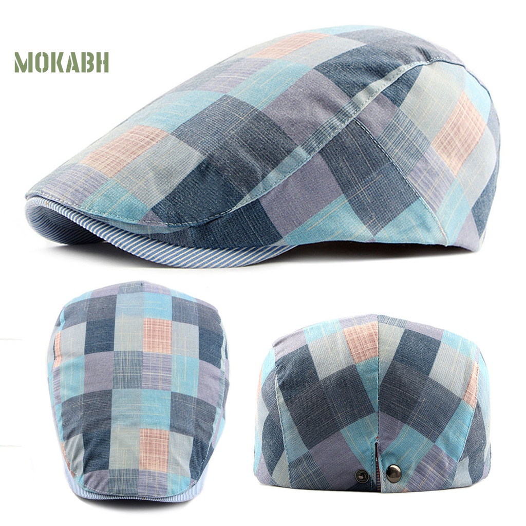 [Mok Abh] Mũ Lưỡi Trai Họa Tiết Kẻ Sọc Màu Tương Phản Phong Cách Vintage Cho Nam Mặc Hàng Ngày