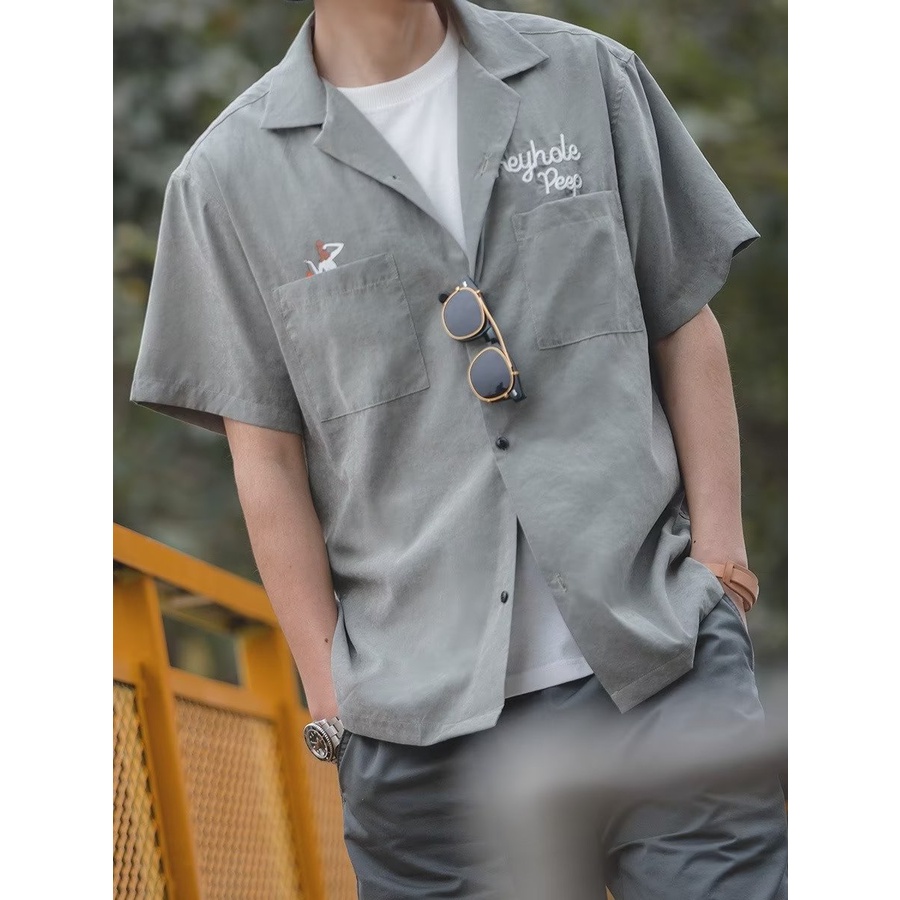 Áo Sơ Mi Vải Nhung Tay Ngắn Dáng Rộng Phong Cách Retro Pháp Thời Trang Mùa Hè Cho Nam