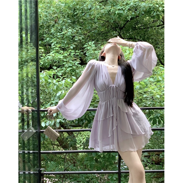 Đầm Midi Midi Màu Tím Khói Phong Cách Hoàng Gia Mùa Hè PEIX Cho Nữ