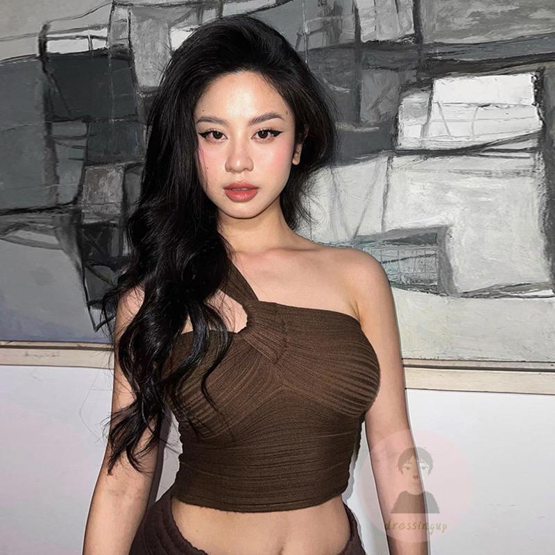 Áo Tank Top Lệch Vai Màu Sắc Đơn Giản Cho Nữ