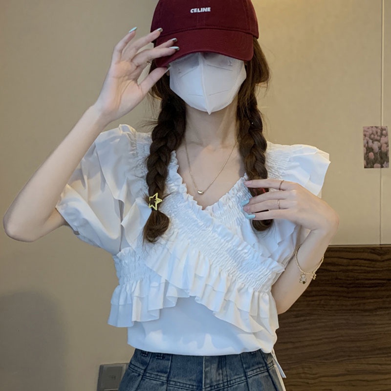 Áo Sơ Mi Cổ Chữ V Mùa Hè Hàn Quốc 2023 Màu Sắc Ngọt Ngào