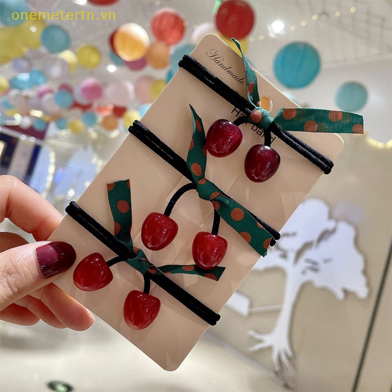 Dây Cột Tóc Cao Su Co Giãn Hình Quả Cherry Phong Cách Hàn Quốc