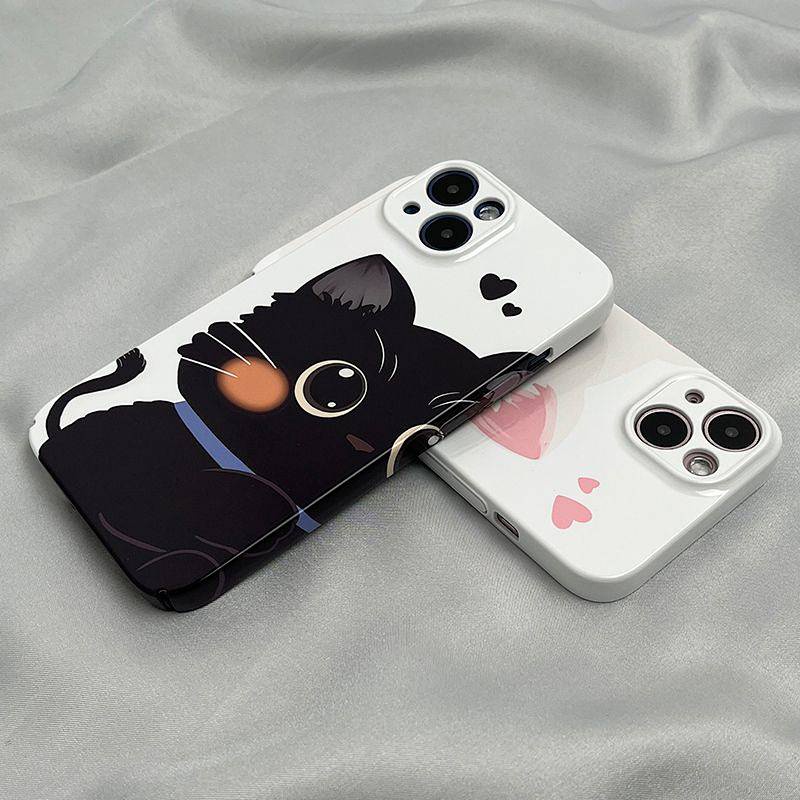 Ốp Điện Thoại Cứng In Hình Mèo Trắng Đen Cho iphone 14 13 12 11 pro max 7 8 plus x xs xr xsmax