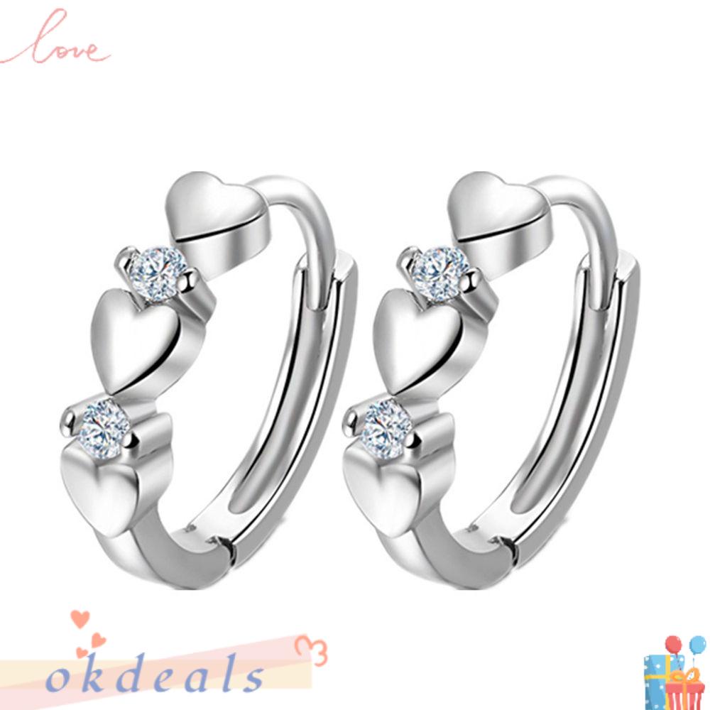 1 Đôi Bông Tai Hình Trái Tim Bằng Kim Loại Mạ Bạc 925