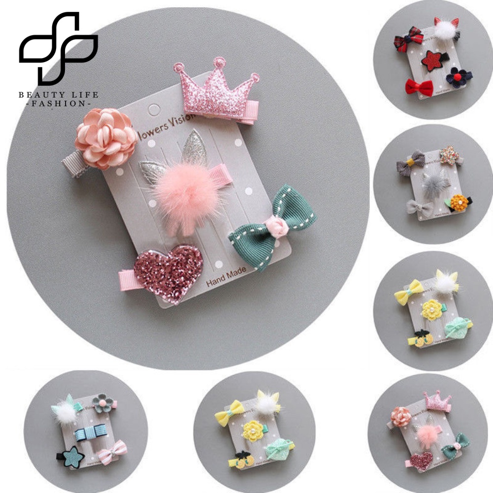 Set 5 Kẹp Tóc Nơ / Ngôi Sao / Hoa Mini Thời Trang Cho Bé Gái