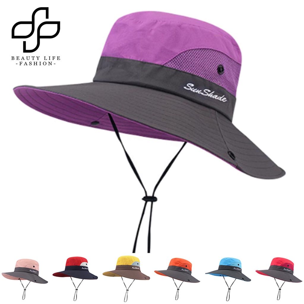 Nón Rộng Vành Chống Tia UV Có Dây Điều Chỉnh Màu Sắc Thời Trang