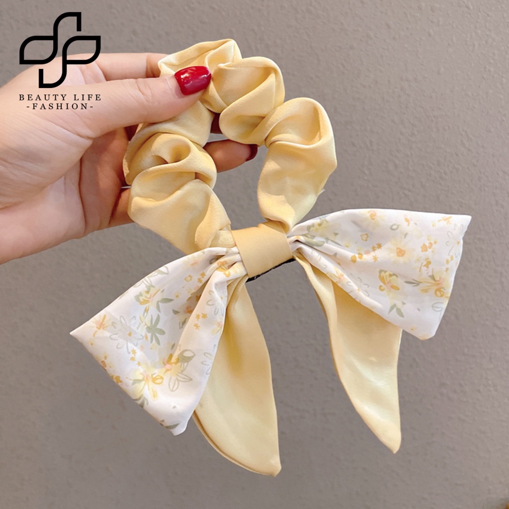 Dây Cột Tóc Ruy Băng Thắt Nơ In Họa Tiết Hoa Thời Trang Cho Nữ