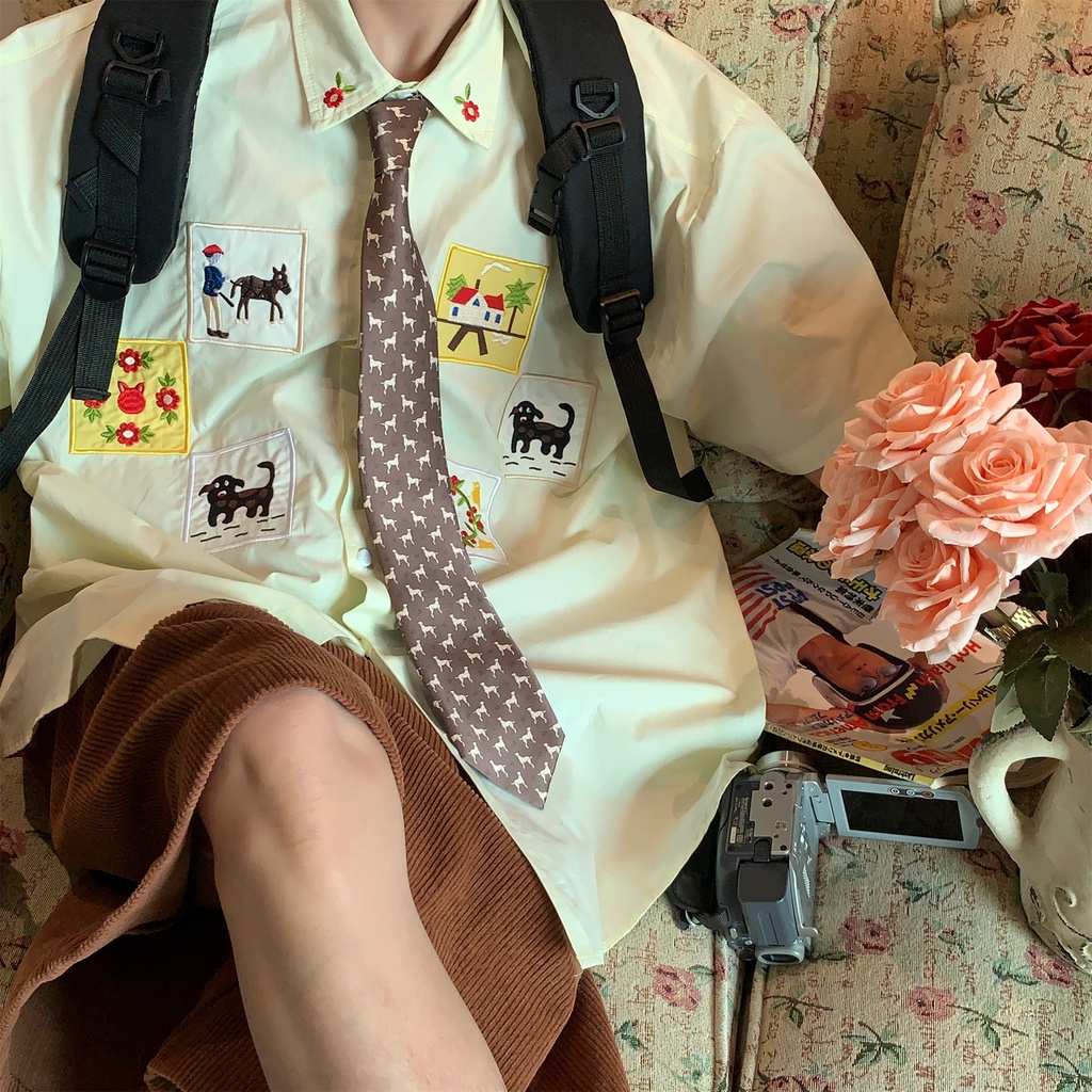 Áo Sơ Mi Tay Ngắn C2 Thêu Họa Tiết Phong Cách Đường Phố Cổ Điển Thời Trang Mùa Hè Cho Cặp Đôi