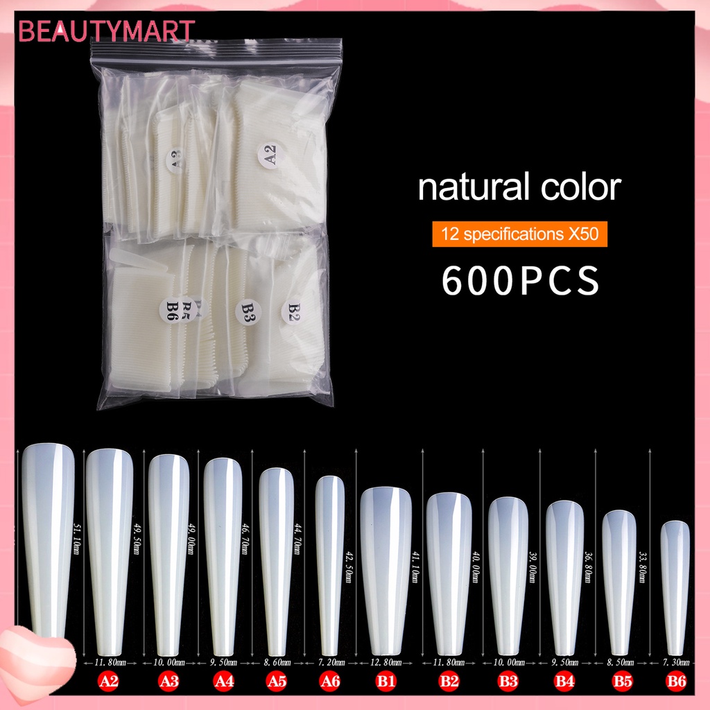 Bộ 600 Móng Tay Giả Nối Dài Che Phủ Toàn Diện Chống Vỡ Lâu Trôi DIY