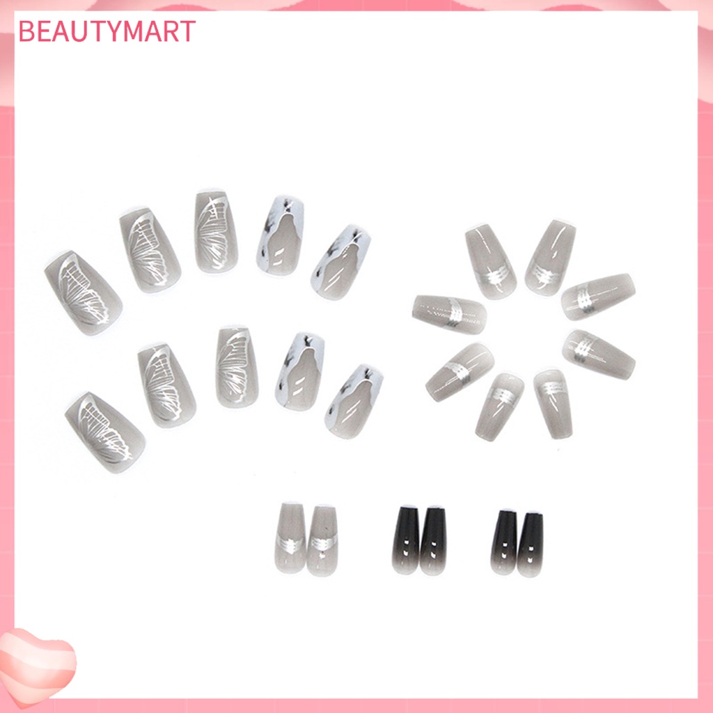 Bộ 24 Móng Tay Giả Chống Nước Màu Sắc Gradient Thời Trang Thu Đông