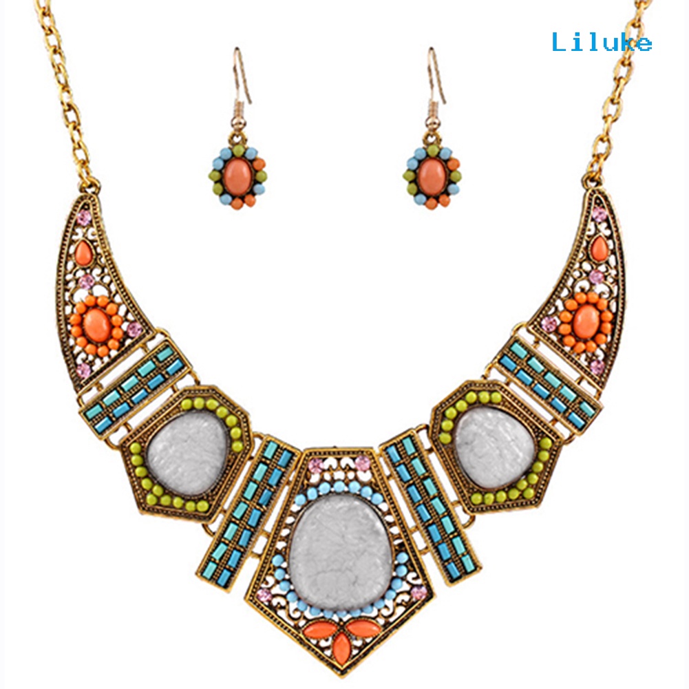 Bộ Vòng cổ + Đôi Khuyên Tai Phong Cách Boho Thời Trang Cho Nữ