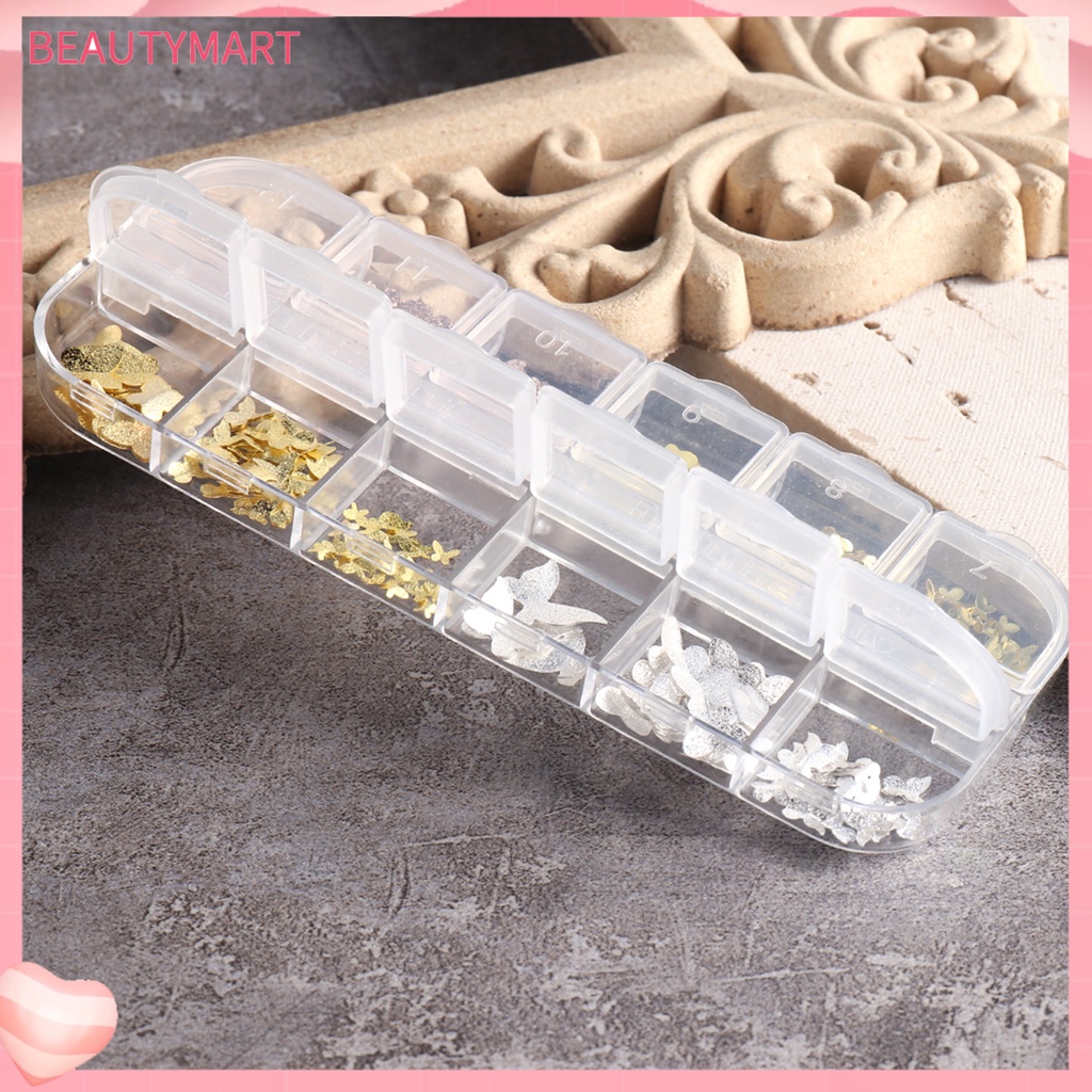 1 Hộp Phụ Kiện Trang Trí Móng Tay Hình Bướm 3D Bằng Kim Loại Chống Phai