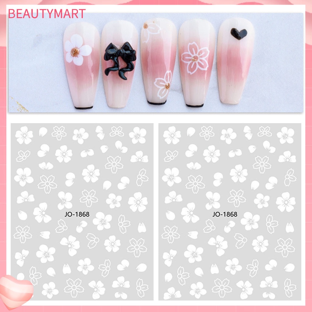 1 Tờ Nhãn Dán Móng Tay Chuyển Đổi Tự Dính Họa Tiết Hoa Anh Đào Màu Trắng Có Thể Tháo Rời