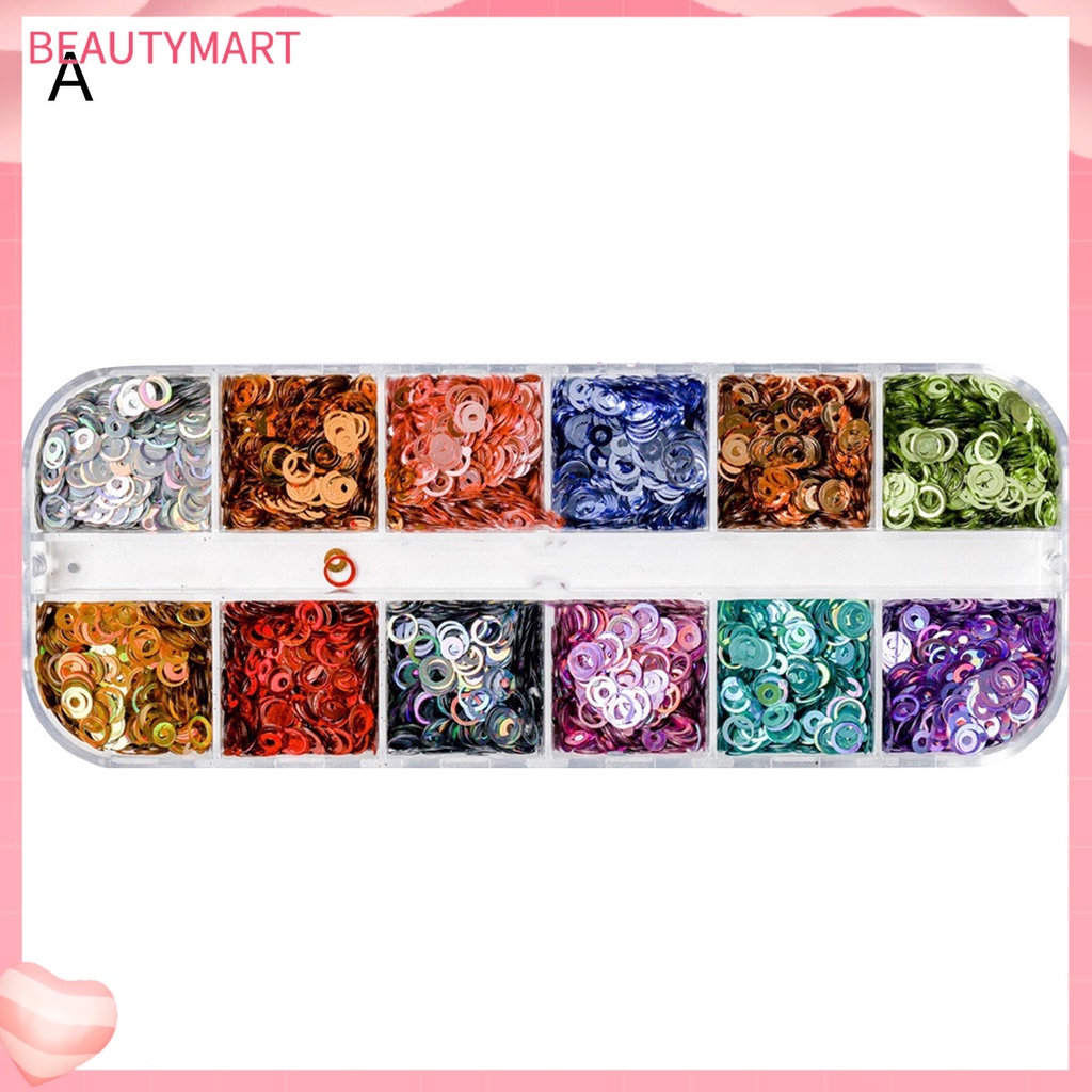 Hộp 12 Ngăn Đựng Hạt Kim Sa Tròn Nhiều Hình Dạng Màu Kẹo Làm Móng Nghệ Thuật Cho Nữ