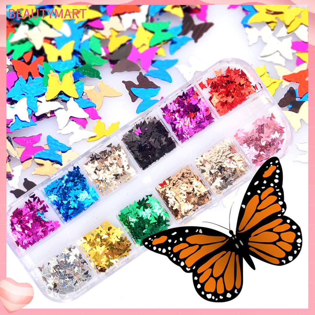 Hộp Lá Nhôm 12 Ngăn Hình Bướm Tráng Gương Dùng Trang Trí Móng Tay Nghệ Thuật