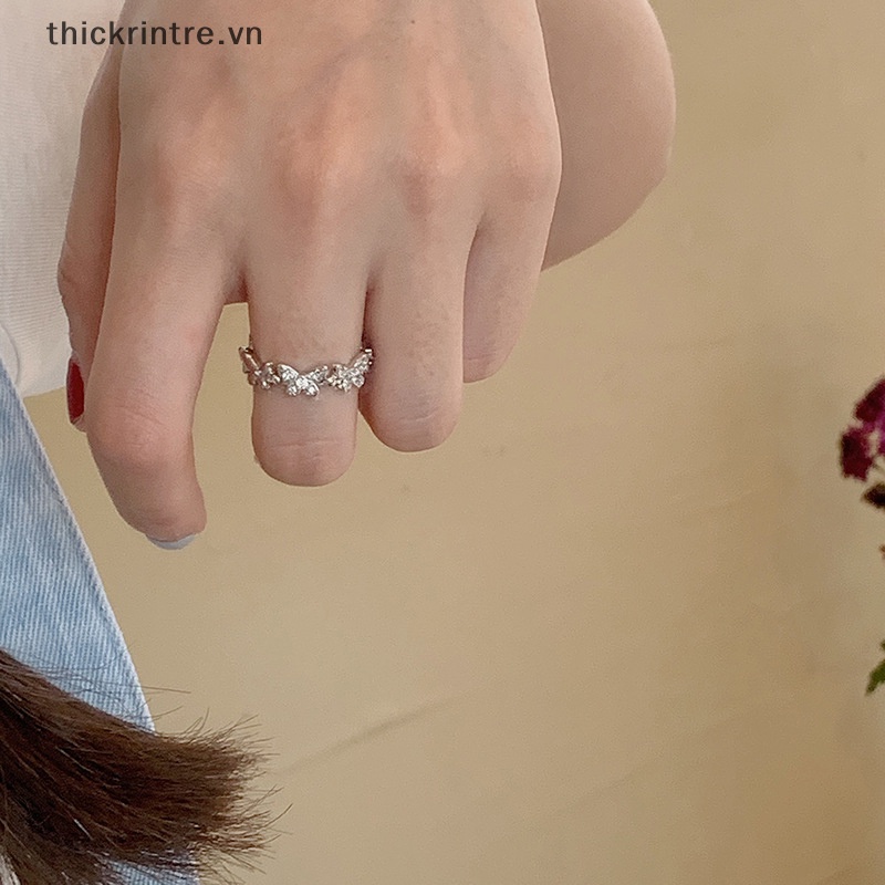 Nhẫn Hình Bướm Đính Đá Zircon Lấp Lánh Có Thể Điều Chỉnh Cho Nữ