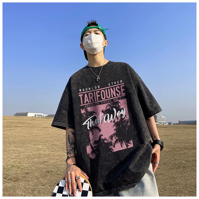 Áo Thun Tay Ngắn Chất Liệu Cotton Phong Cách Hip Hop Đường Phố Mỹ Thời Trang Mùa Hè Cho Nam 280g