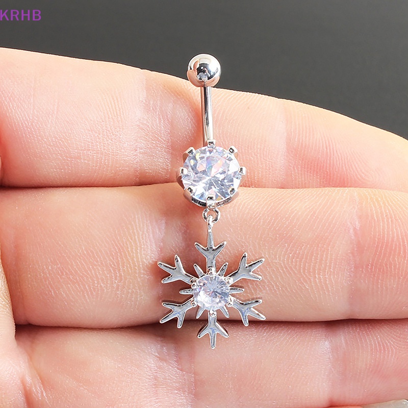 Khuyên Rốn Bằng Thép Không Gỉ Trang Trí Bông Tuyết Đính Đá Xinh Xắn Cho Nữ Mới