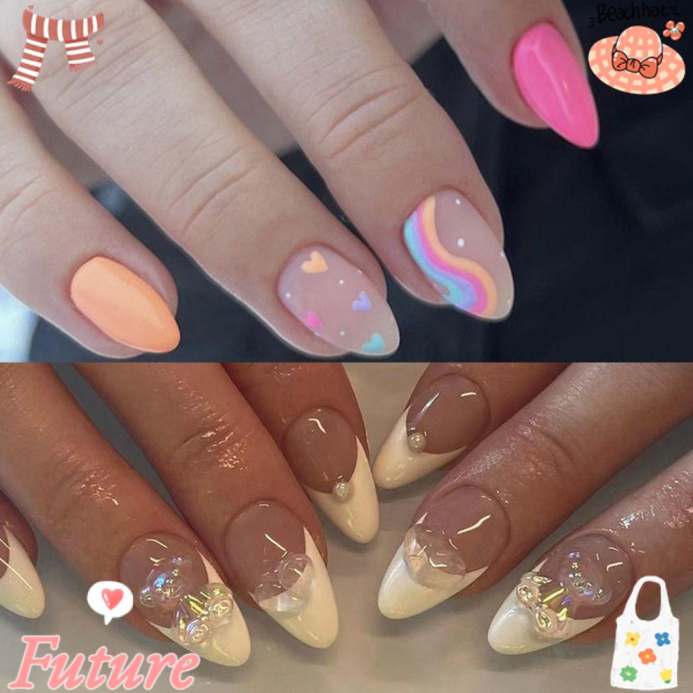 Set 24 Móng Tay Giả Viền Trắng Có Thể Tháo Rời Diy