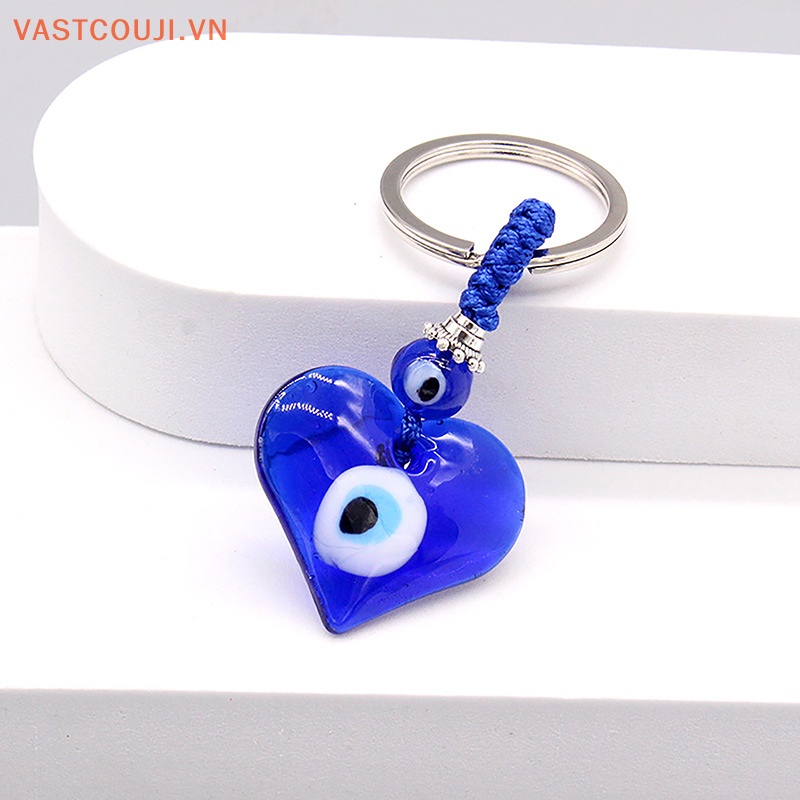 Móc Chìa Khóa Mặt Kính Hình Giọt Nước / Trái Tim Màu Xanh Dương Thời Trang Cho Nam Và Nữ