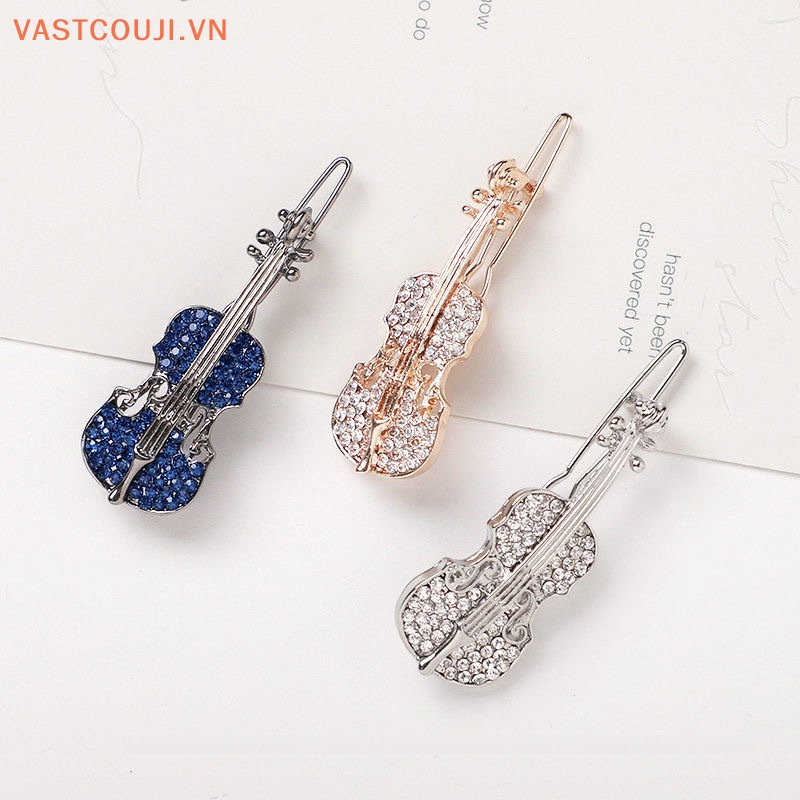 Kẹp Tóc Kim Loại Đính Đá Hình Đàn Violin Thời Trang