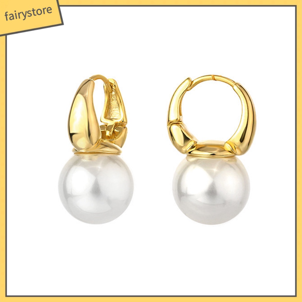 1 Đôi Bông Tai Tròn Đính Ngọc Trai Nhân Tạo Thời Trang Dành Cho Nữ