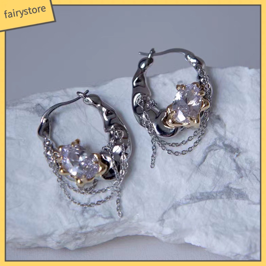 1 Đôi Bông Tai Tròn Đính Đá Lấp Lánh Thời Trang Dành Cho Nữ
