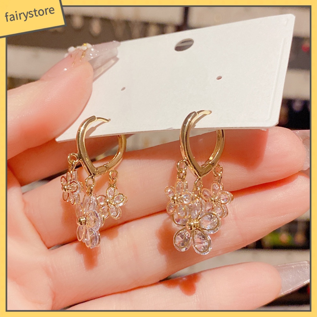 1 Đôi Bông Tai Tròn Đính Hoa Tua Rua Lấp Lánh Dành Cho Nữ