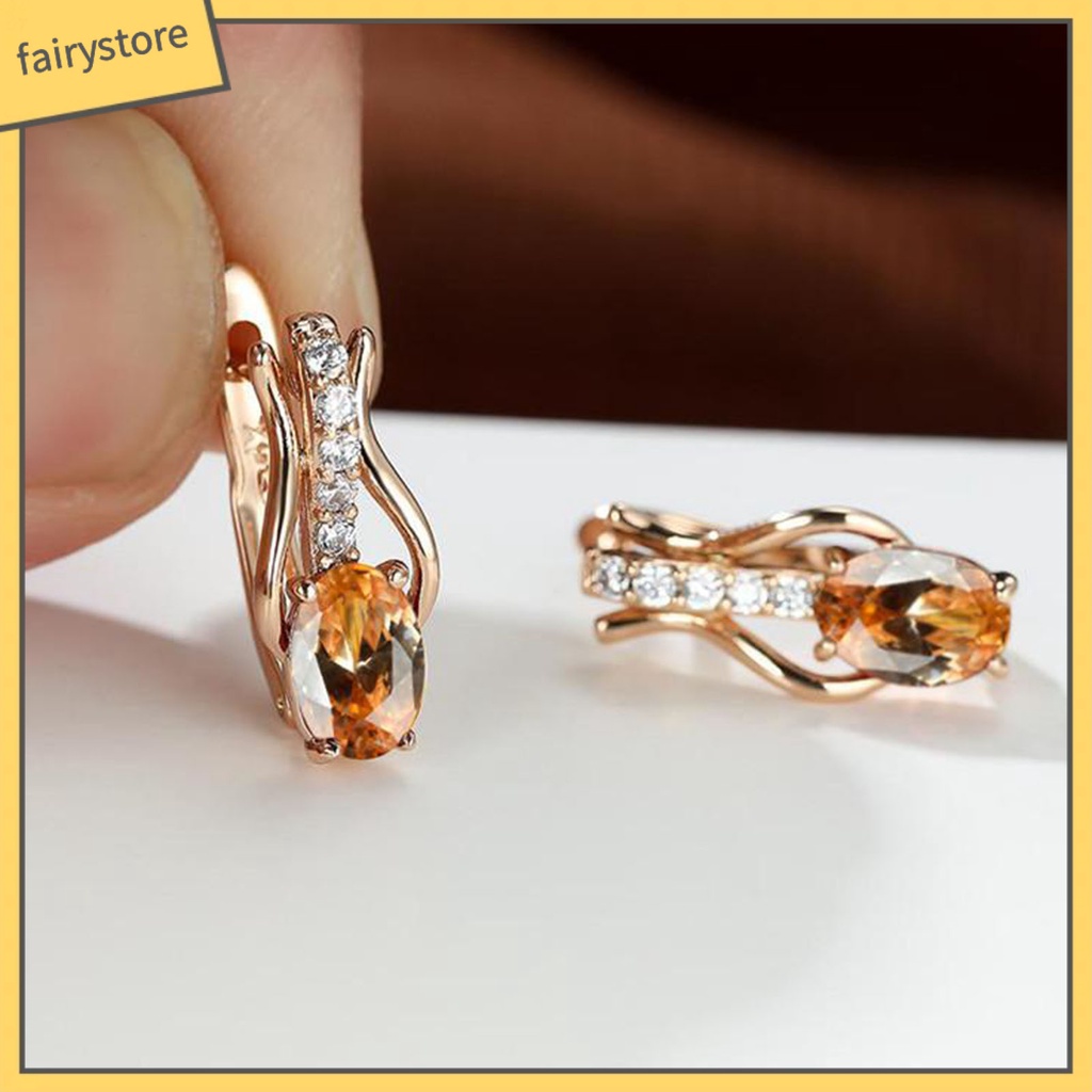 1 Đôi Bông Tai Hình Oval Đính Đá Zircon Giả Lấp Lánh Sang Trọng Dành Cho Nữ