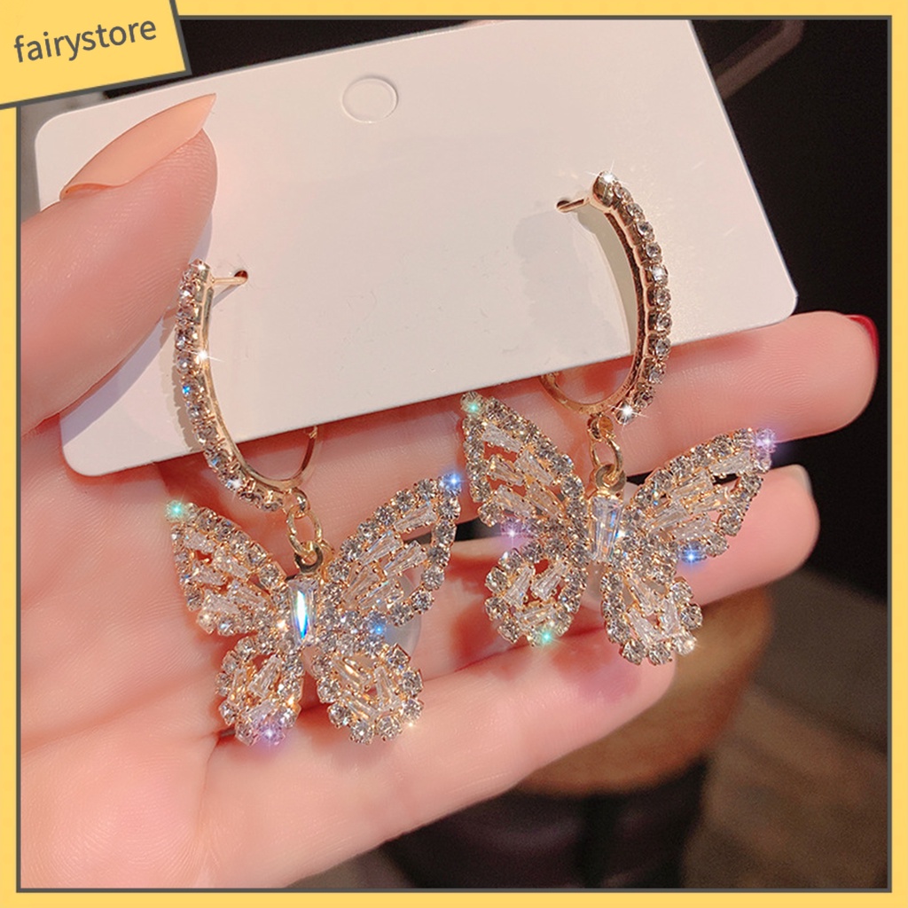 1 Đôi Bông Tai Hình Bướm Đính Đá Lấp Lánh Dành Cho Nữ
