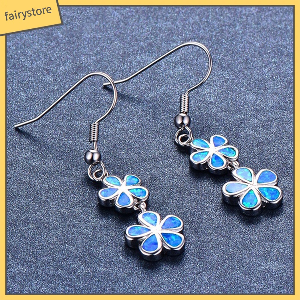 Bông Tai Dài Hình Hoa Đính Đá Opal Giả Thời Trang Cho Nữ