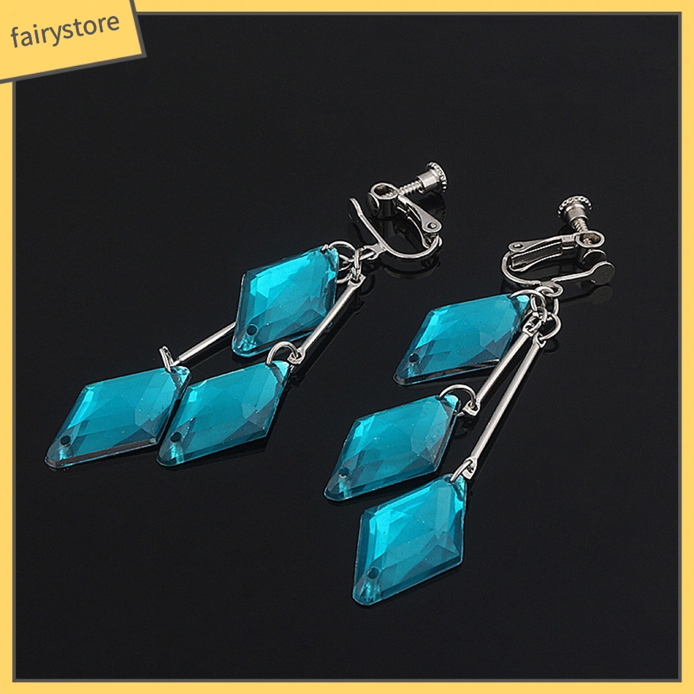 Bông Tai Dạng Kẹp Hình Học Bằng Acrylic Màu Xanh Dương Thời Trang Cho Nữ