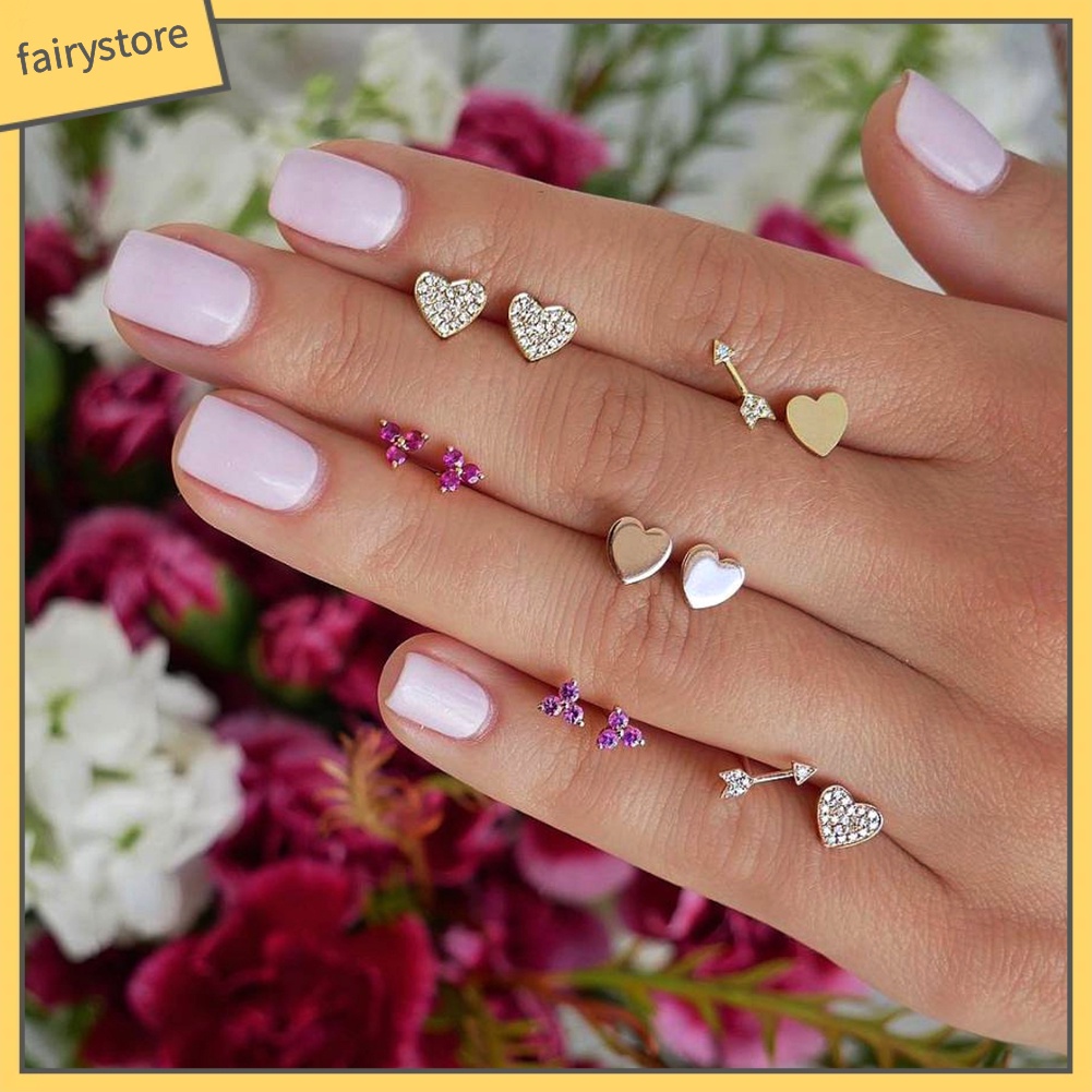 6 Đôi Bông Tai Nhiều Màu Đính Đá Thời Trang