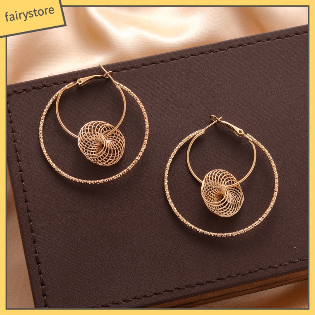 1 Đôi Bông Tai Hình Tròn Hai Lớp Bằng Kim Loại Thời Trang