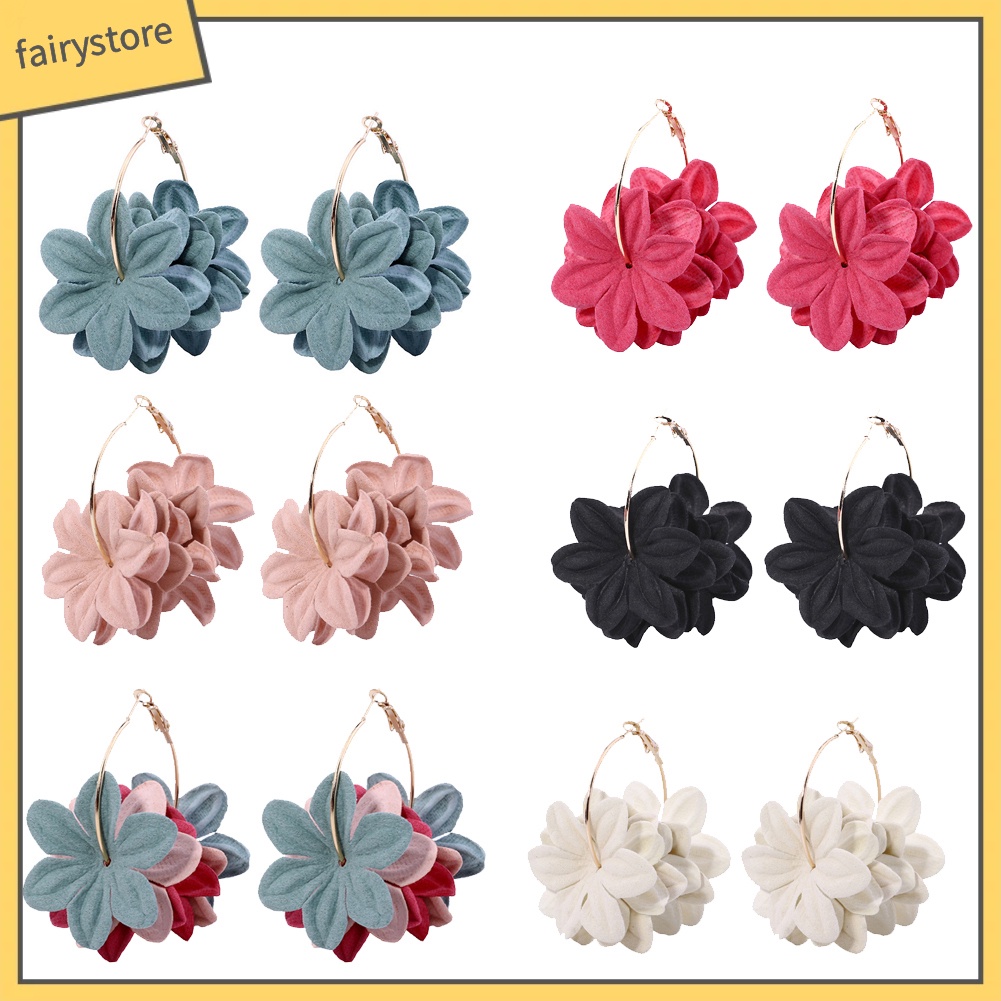 Bông Tai Hình Tròn Lớn Phối Mặt Hoa Thời Trang Cho Nữ