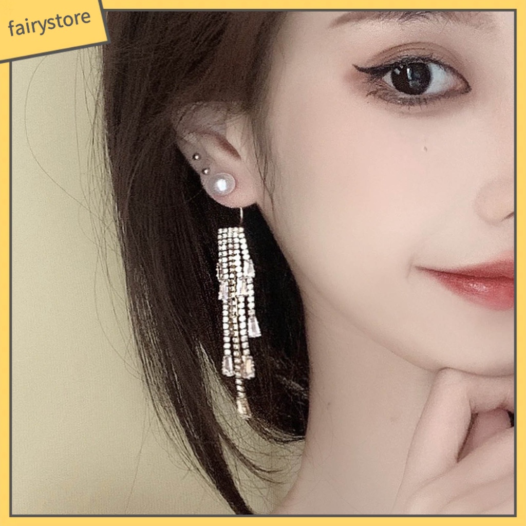 1 Đôi Bông Tai Dáng Dài Đính Ngọc Trai Giả Lấp Lánh Phong Cách Hàn Quốc