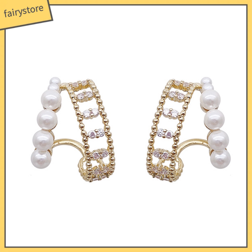 1 Đôi Bông Tai Đính Ngọc Trai Giả Phong Cách Pháp Thanh Lịch