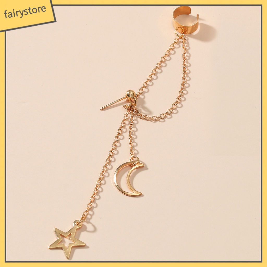 1 Khuyên Tai Dạng Kẹp Hình Mặt Trăng Bằng Thép Không Gỉ Màu Sắc Đơn Giản