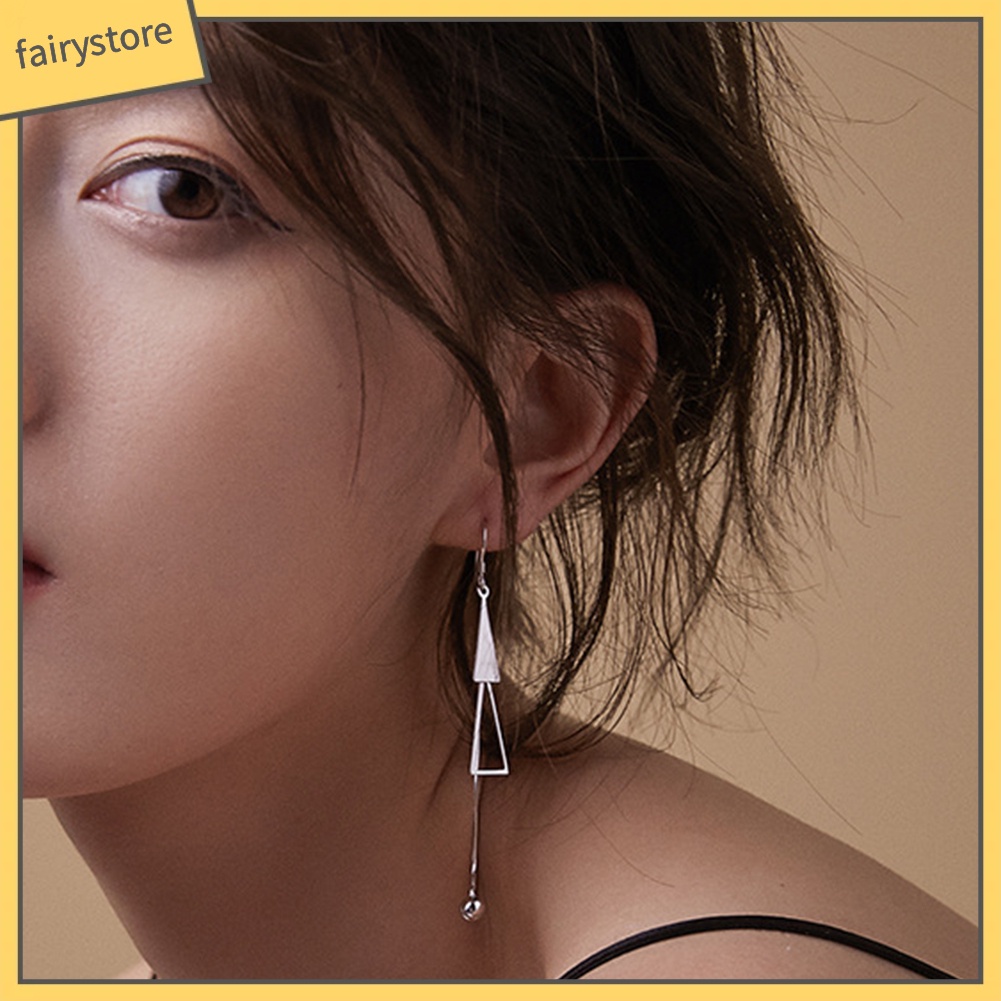 Đôi Bông Tai Hình Tam Giác Dáng Dài Gắn Hai Quả Bông Thời Trang Cho Nữ