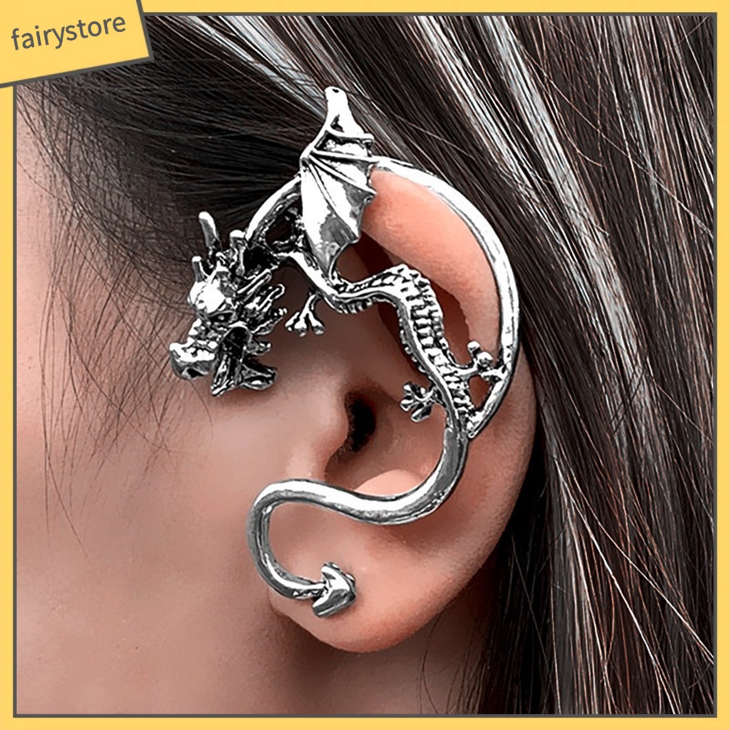 1 Khuyên Đeo Vành Tai Unisex Hình Rồng Phong Cách Punk Cá Tính