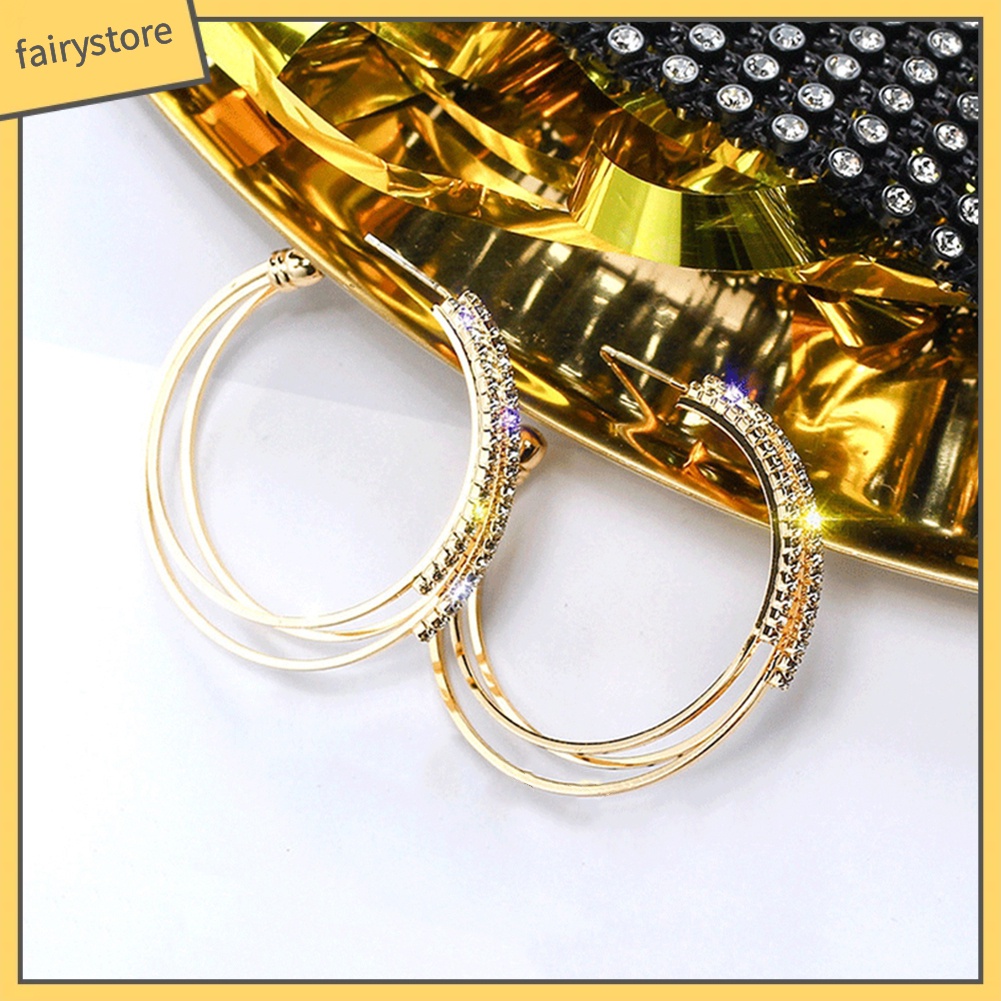 Khuyên Tai Tròn Ba Lớp Đính Đá Tinh Tế Cho Nữ