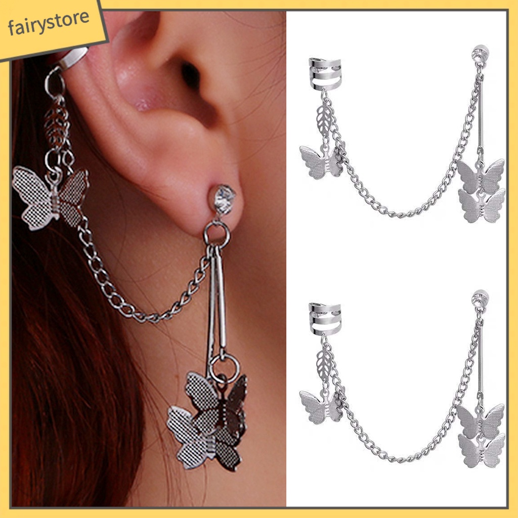1 Đôi Bông Tai Hình Bướm Màu Bạc Phong Cách Punk Thời Trang Dành Cho Nữ