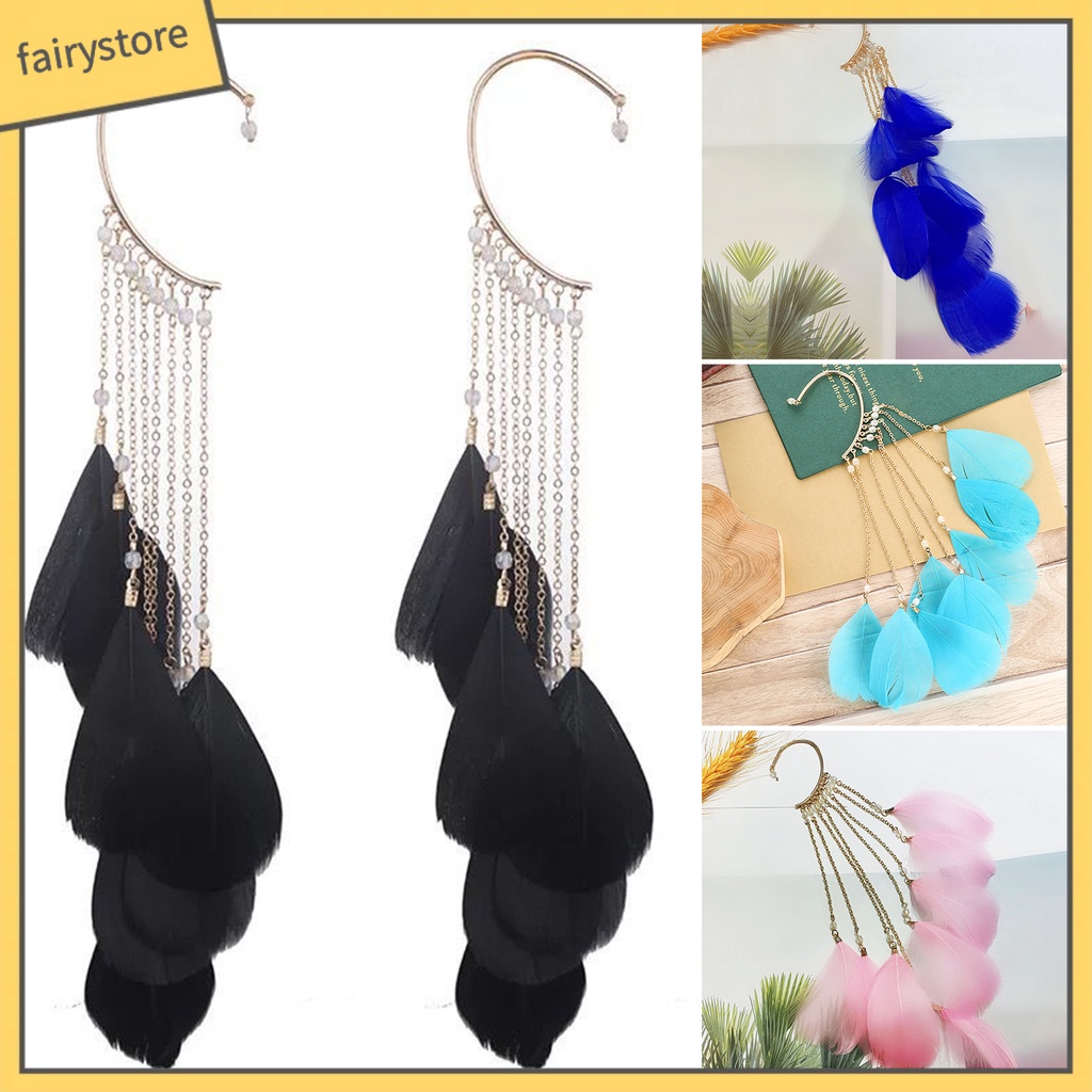 1 Đôi Bông Tai Đeo Vành Tai Hình Lông Vũ Phong Cách Bohemian Cổ Điển Dành Cho Nữ