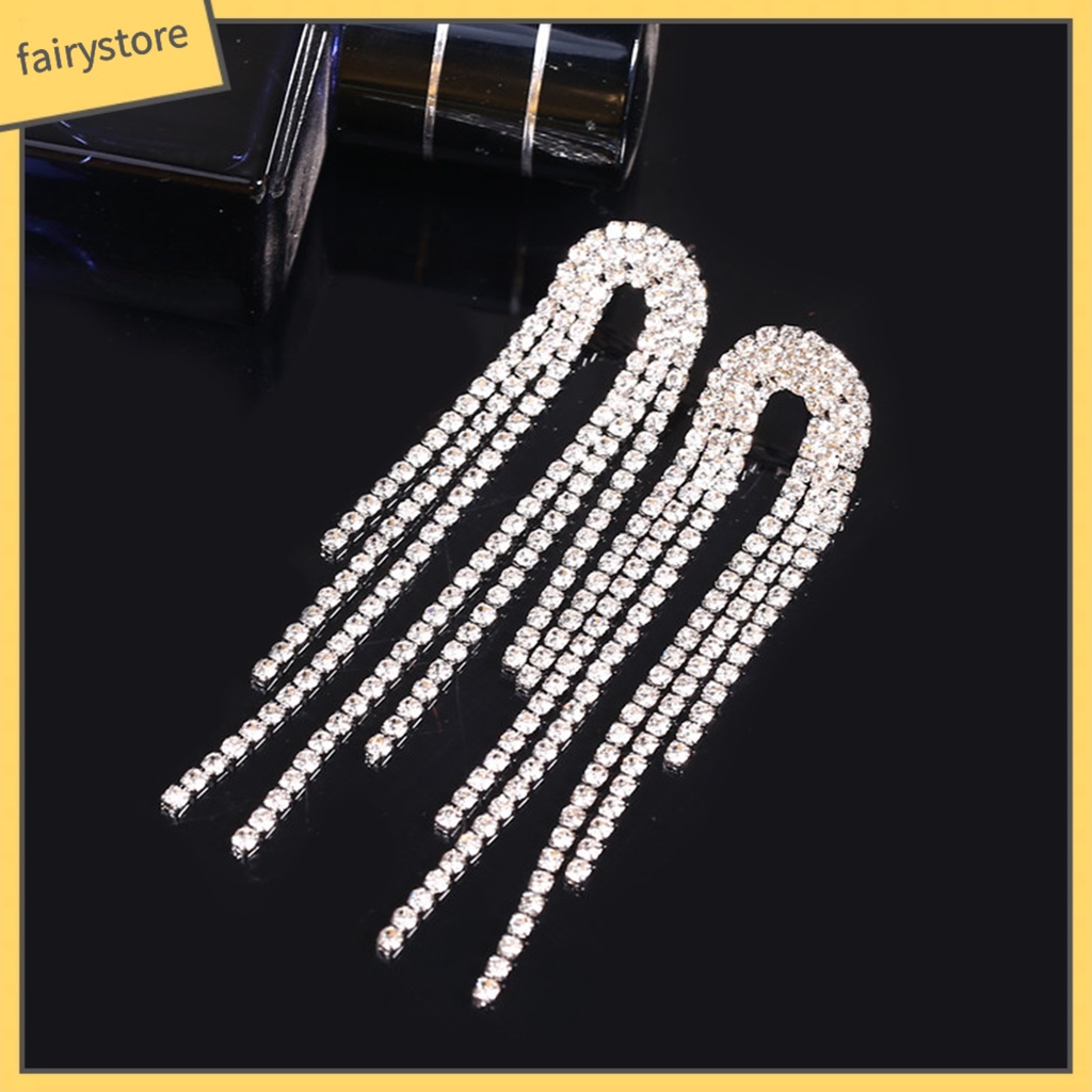 1 Đôi Bông Tai Dáng Dài Đính Đá Lấp Lánh Phong Cách Hàn Quốc