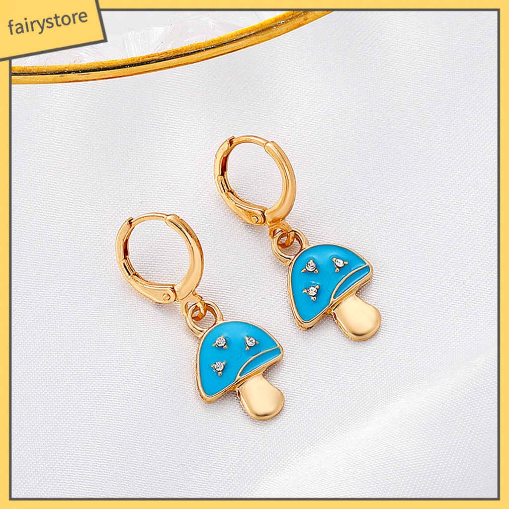 1 Đôi Bông Tai Hợp Kim Hình Nấm Đính Đá Màu Sắc Tươi Sáng